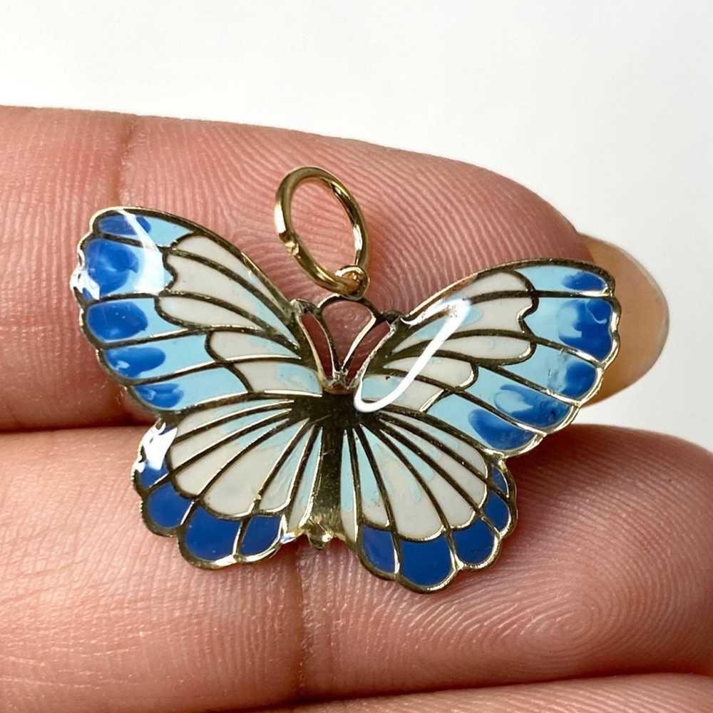 10K Gold Butterfly Enamel Charm Pendant